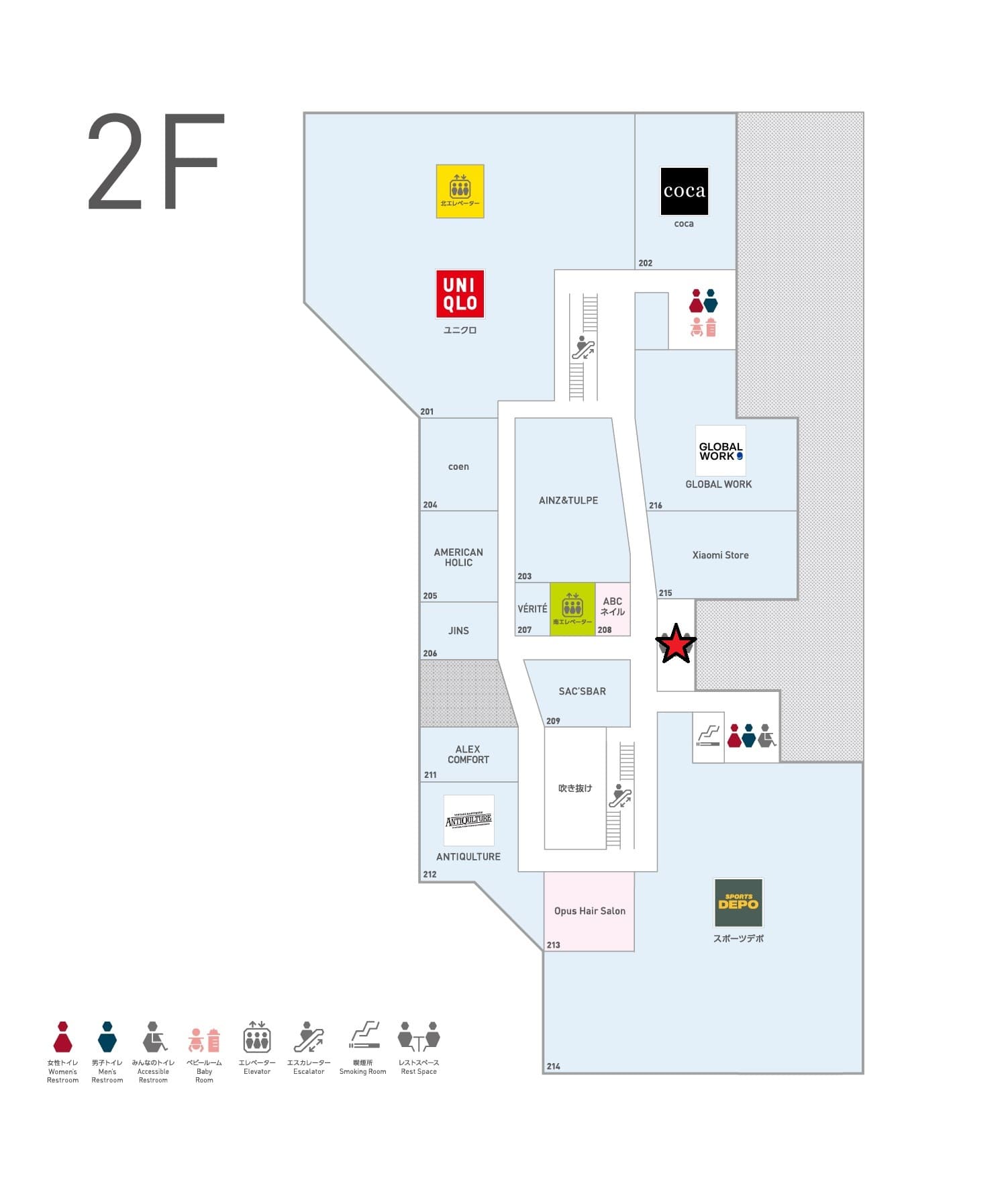 2階共用部 物販、食物販のポップアップストアや販促プロモーションに最適な催事イベントスペースの図面・フロアマップ