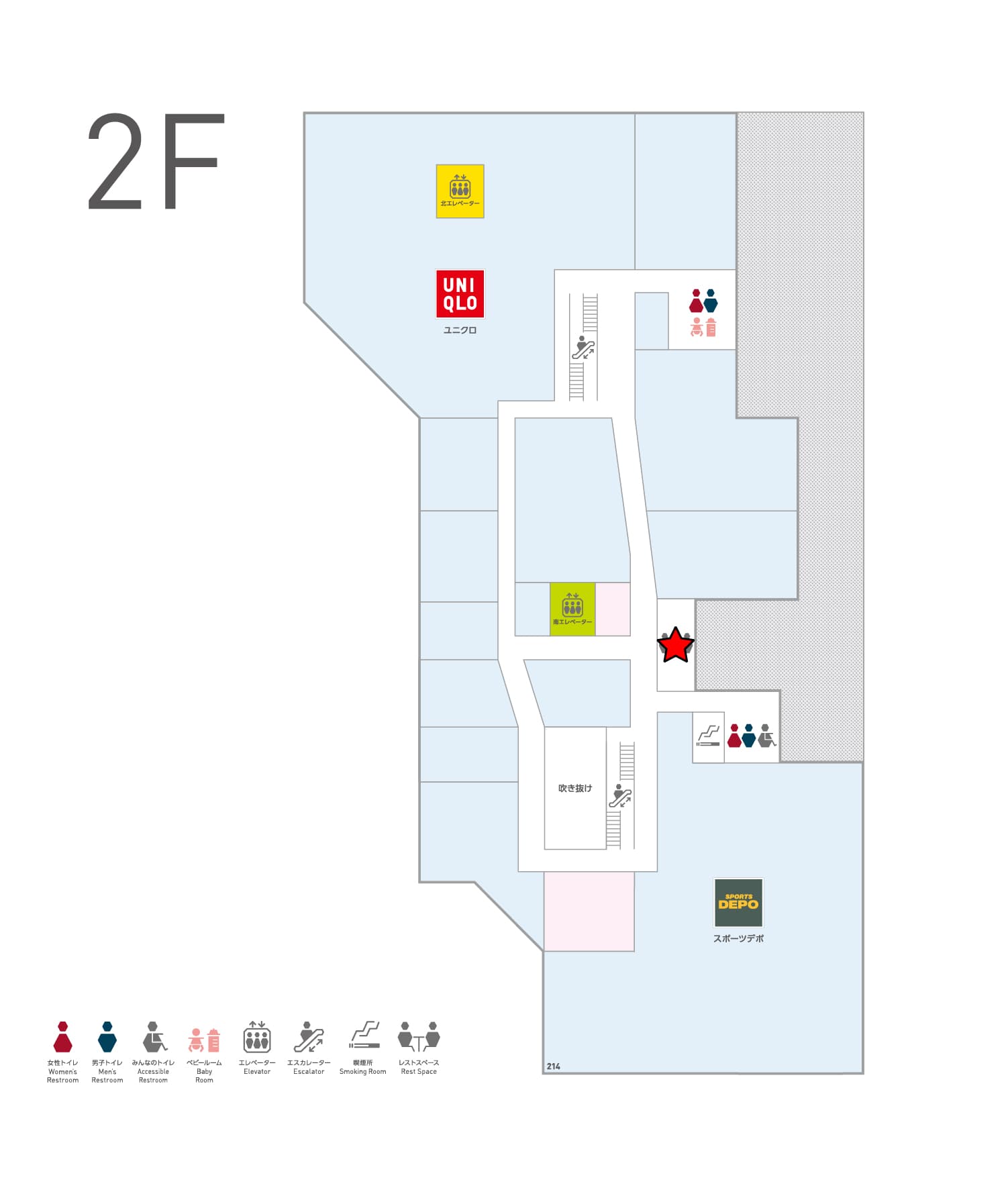 2階共用部 物販、食物販のポップアップストアや販促プロモーションに最適な催事イベントスペースの図面・フロアマップ