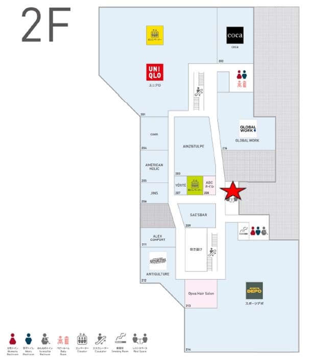 2階共用部 物販、食物販のポップアップストアや販促プロモーションに最適な催事イベントスペースの図面・フロアマップ