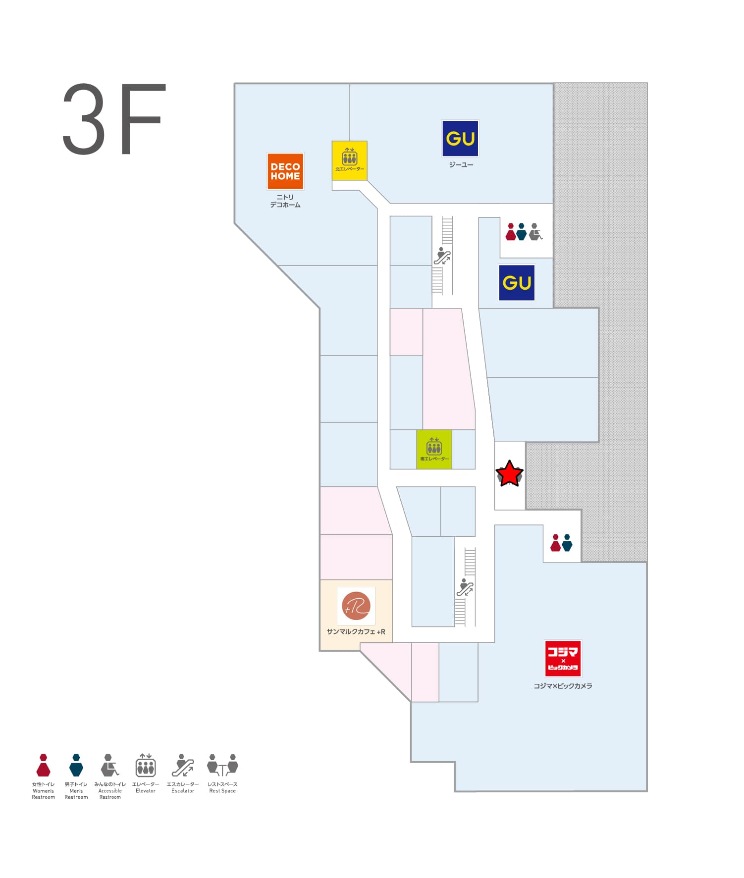 3階共用部 物販、食物販のポップアップストアや販促プロモーションに最適な催事イベントスペースの図面・フロアマップ