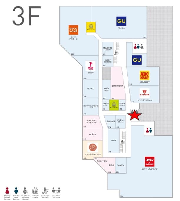 3階共用部 物販、食物販のポップアップストアや販促プロモーションに最適な催事イベントスペースの図面・フロアマップ
