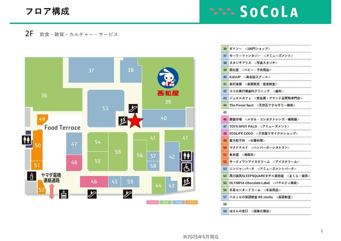 2階中央エスカレーター前 物販、食物販のポップアップストアや販促プロモーションに最適な催事イベントスペースの図面・フロアマップ