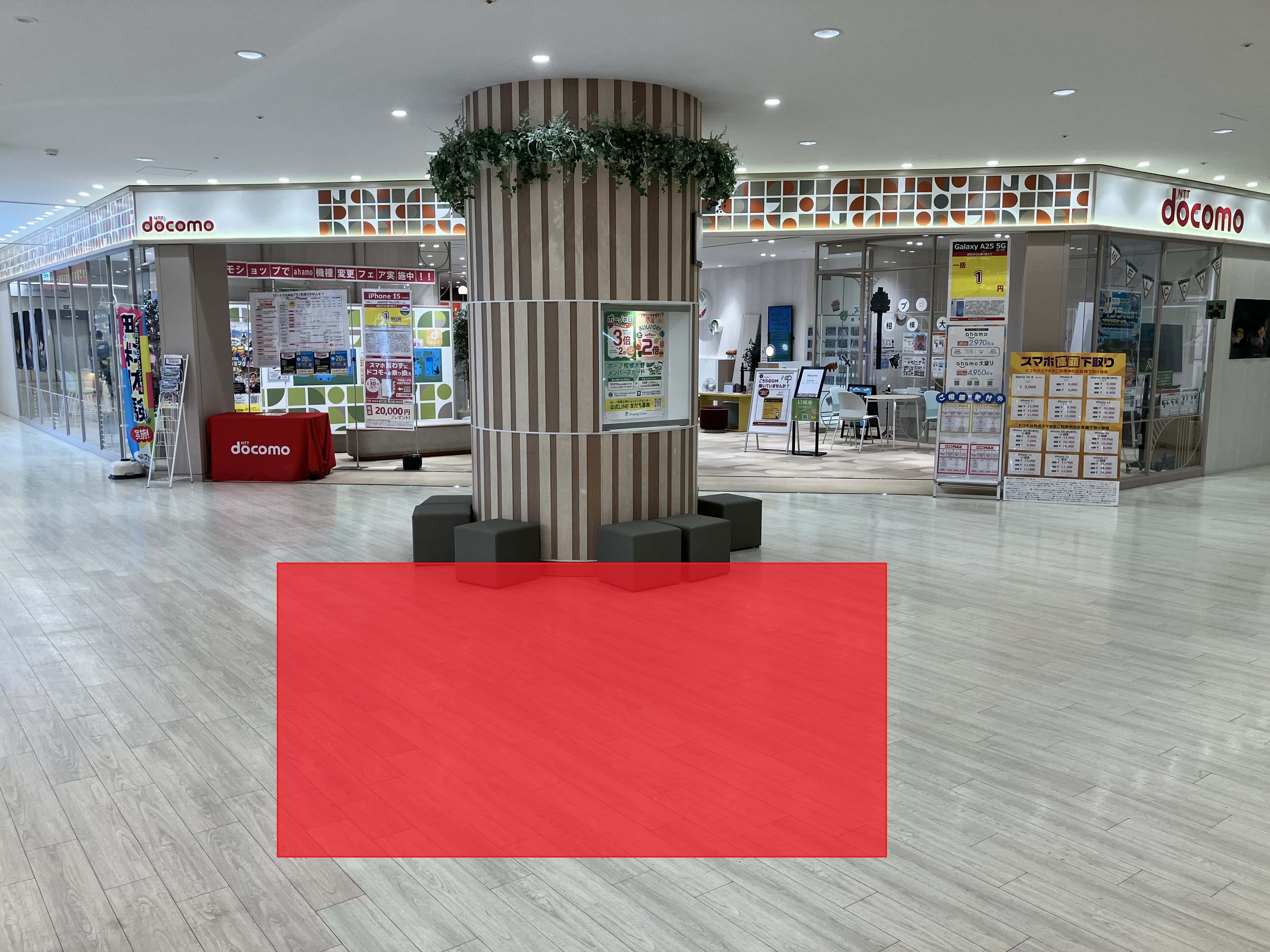 3階ドコモ前 柱周り 物販、食物販のポップアップストアや販促プロモーションに最適な催事イベントスペース