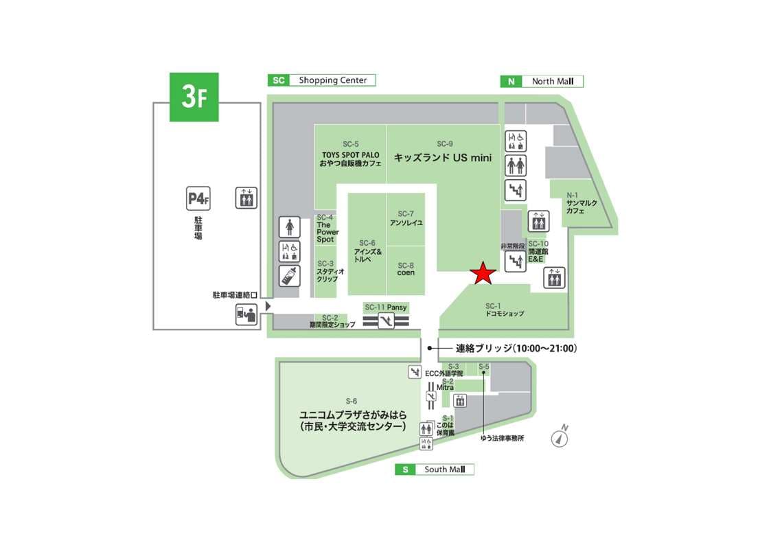 3階共用通路 物販、食物販のポップアップストアや販促プロモーションに最適な催事イベントスペースの図面・フロアマップ