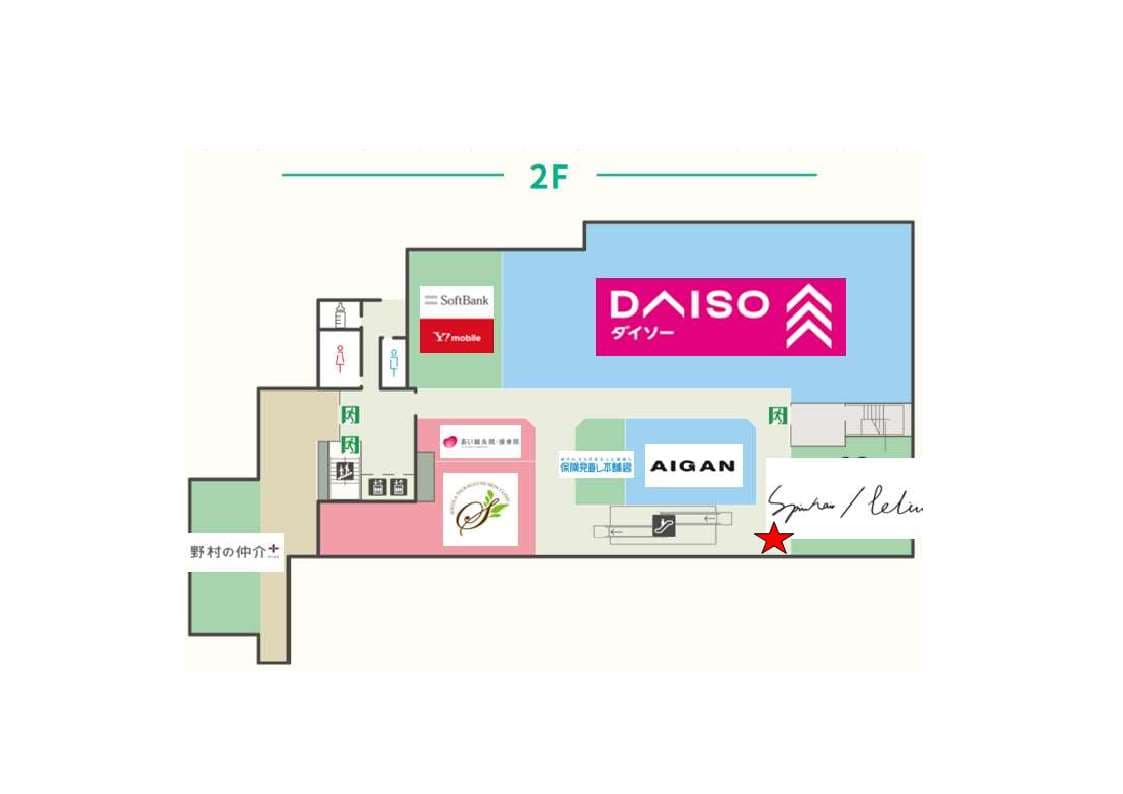 2階下りエスカレーター前 物販、食物販のポップアップストアや販促プロモーションに最適な催事イベントスペースの図面・フロアマップ