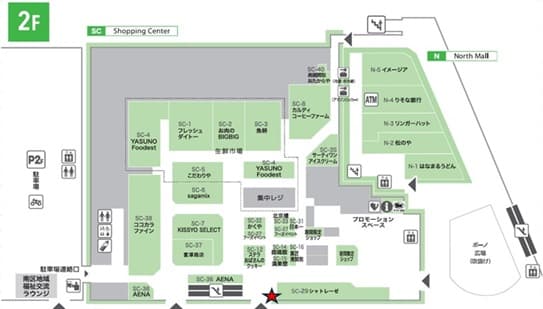 2階上りエスカレーター前 販促プロモーションに最適な催事イベントスペースの図面・フロアマップ
