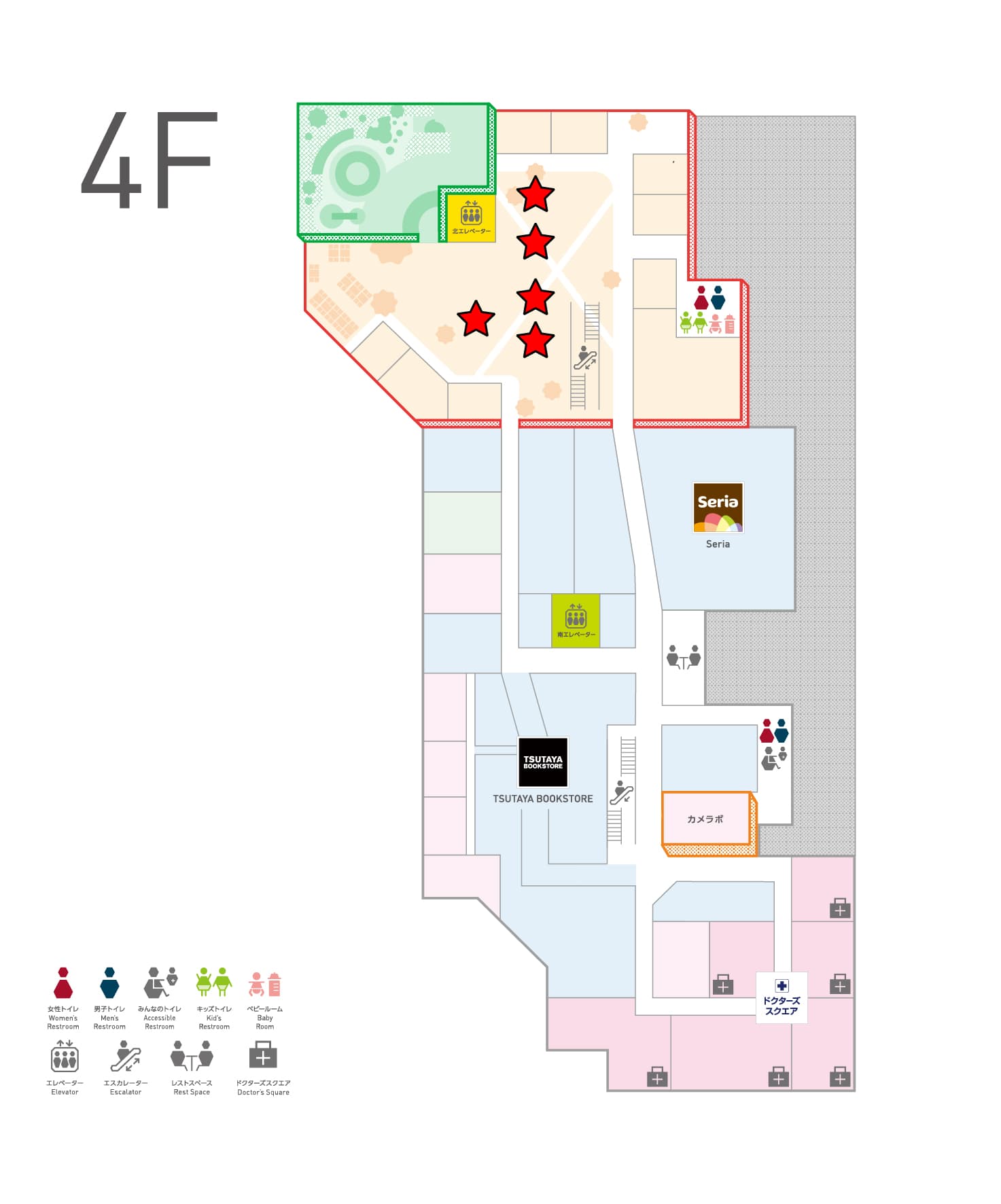 4Fフードコート 55インチデジタルサイネージ 5面セットの図面・フロアマップ