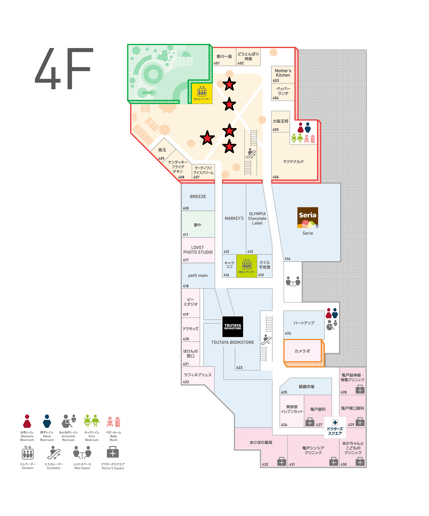 4Fフードコート 55インチデジタルサイネージ 5面セットの図面・フロアマップ