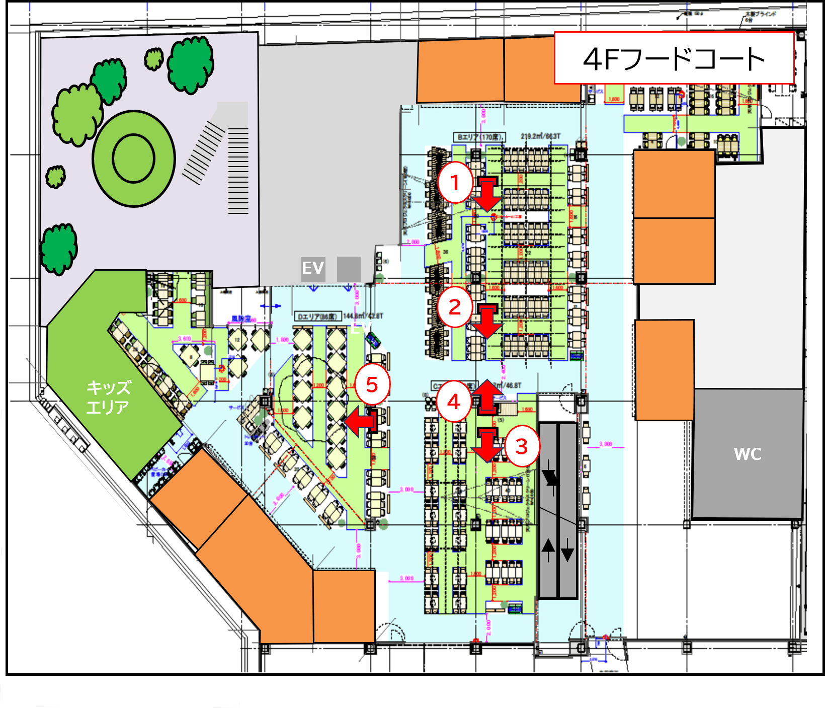 4Fフードコート 55インチデジタルサイネージ 5面セットの図面・フロアマップ1